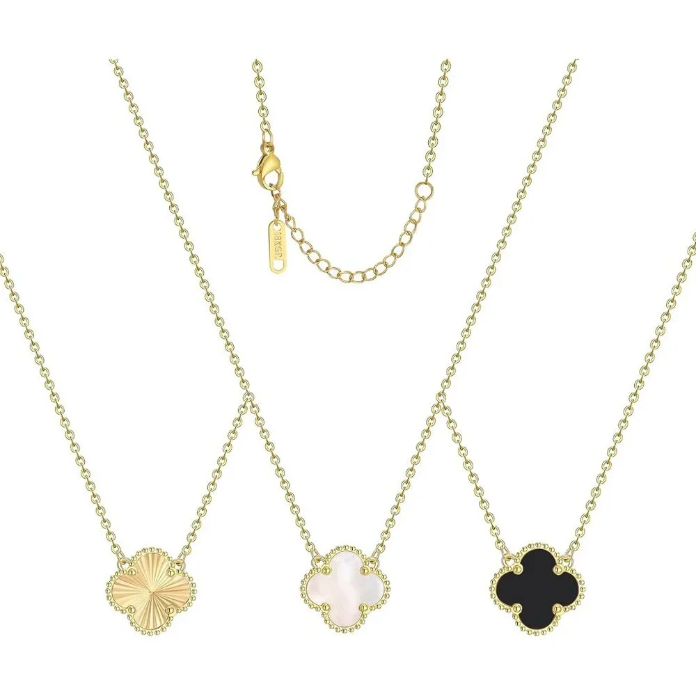 18K Gold Plated Clover Pendant Necklace Set for Women Fashion Four Leaf Clover N